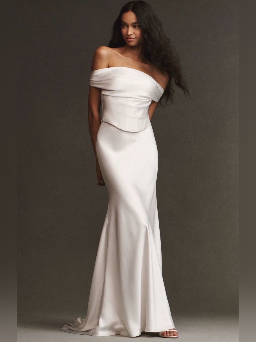 Watters Amani & Donovan Off-Shoulder Satin Corset & Matching Fit & Flare Skirt